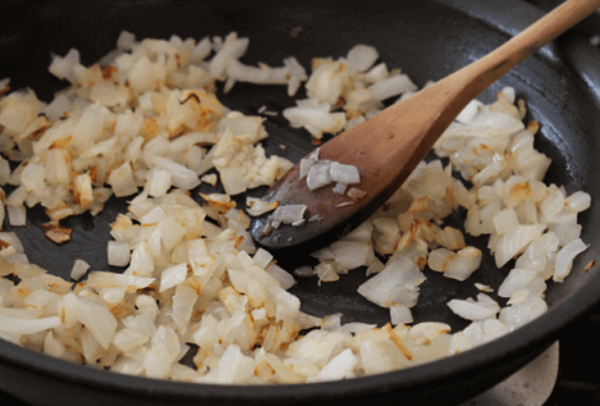 Saute Chopped Onions in pan